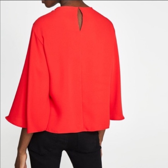 Zara Red Flutter Sleeve Pearl Shoulder Blouse XS - Picture 3 of 8
